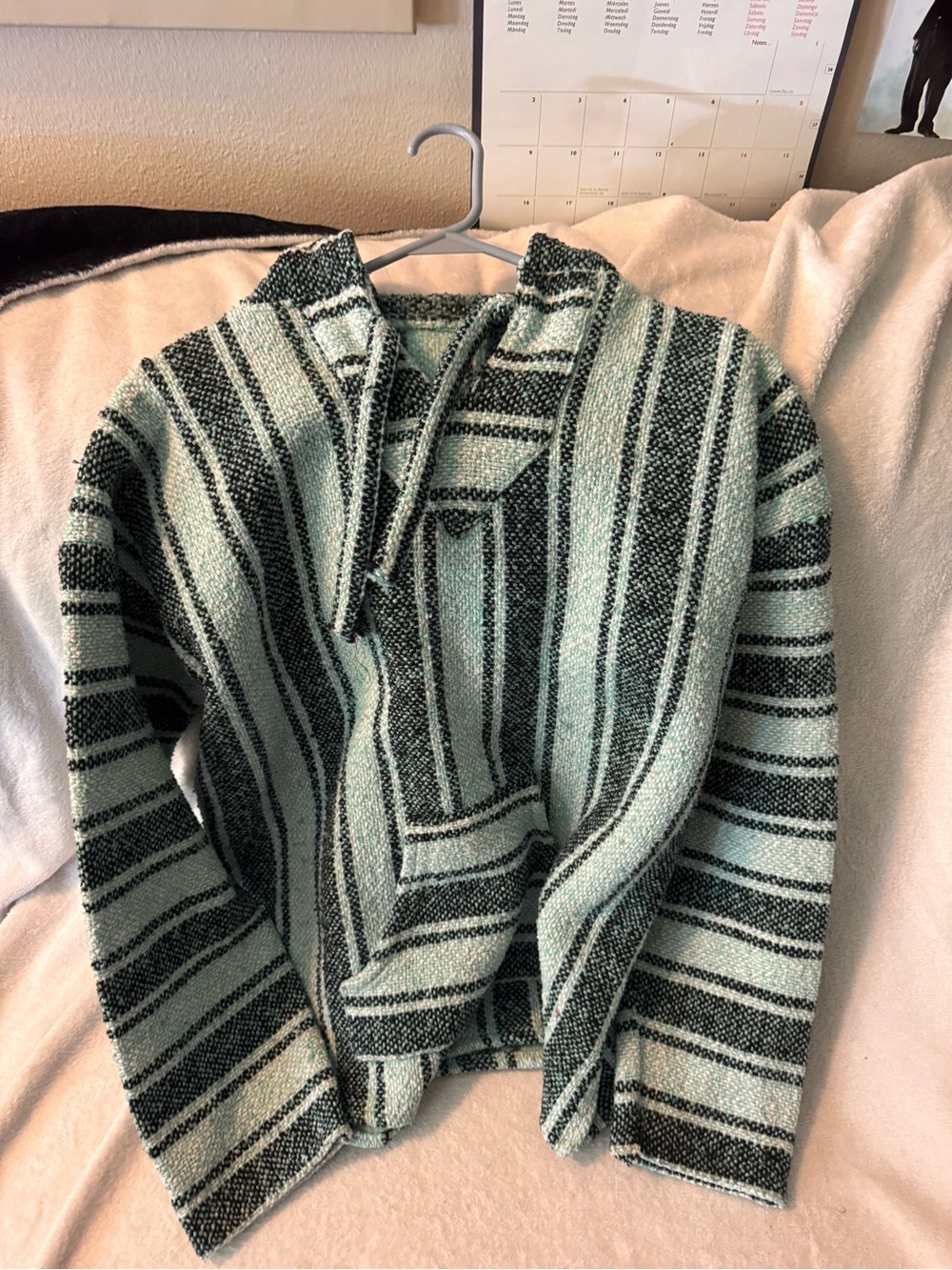 Striped Hooded Baja Sweater Jacket - Mint & Black
